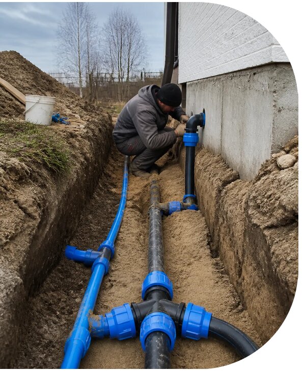 Монтаж наружного водопровода на участке под ключ в Кушве
